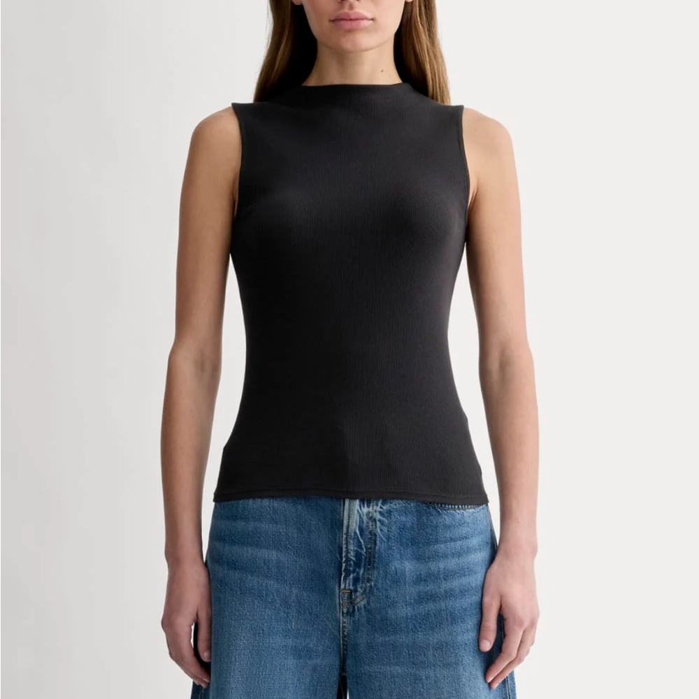 Everlane The Luxe Rib Funnel-Neck Tank, black XS